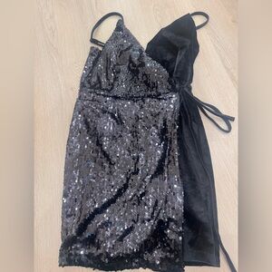 Superdown Black Sequin Velvet Dress NWT
